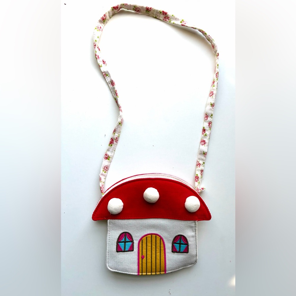 Mini Boden Toadstool House Pom Pom Applique Red & White Purse